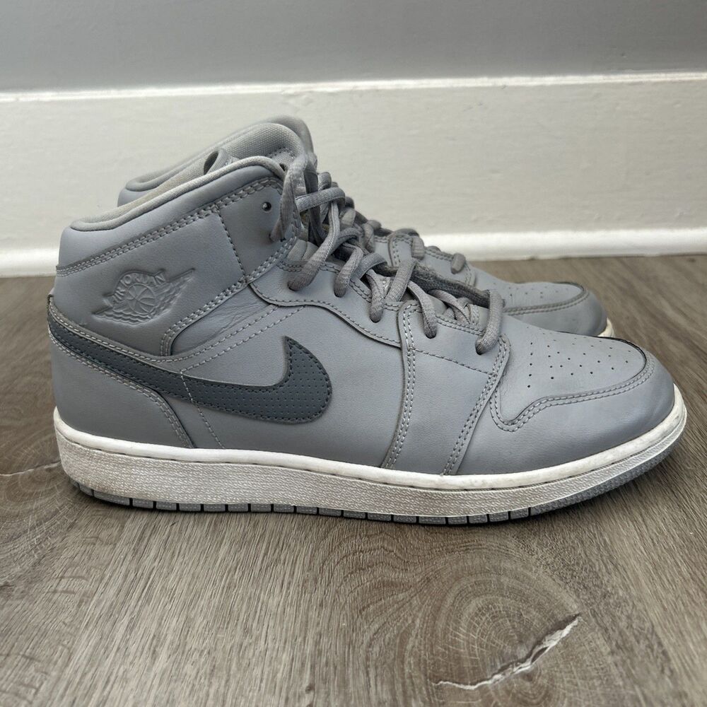 Nike Air Jordan 1 Mid GS Youth 6Y Shoes Wolf Grey Basketball Sneakers 554725-033